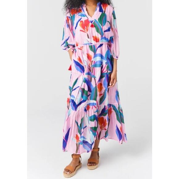 Tuckernuck Dresses & Skirts - Tuckenuck Oliphant Pink Colorful Tropical Floral Cinched Waist Maxi Dress Medium